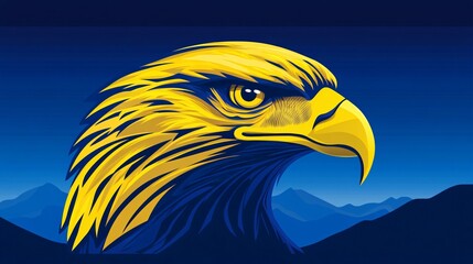 Fototapeta premium Majestic Golden Eagle Head Profile Against a Night Mountain Landscape