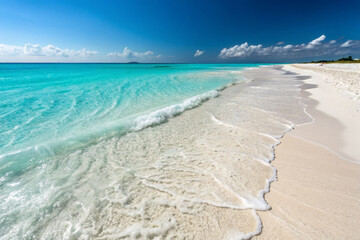Breathtaking beach with turquoise water and white sand under clear sky