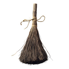 Natural Handmade Broom Made From Twigs Tied With String On Light Backgrounds and Shadows. With