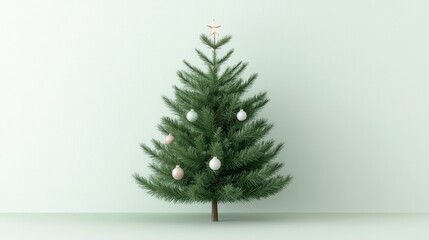 Minimalist Christmas Tree  Festive Holiday Decor  Green Fir  Ornaments  Star