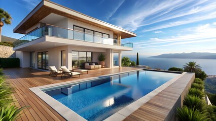 Fototapeta premium Modern Villa with Infinity Pool and Ocean View