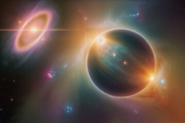 A Cosmic Dreamscape with a Pulsating Star and an Ancient Alien Spaceship