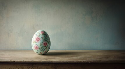 A single vintage-style Easter egg with delicate hand-carved floral engravings