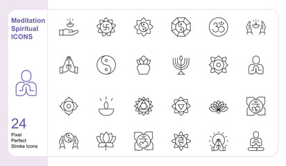 Meditation and Spiritual 24 set single stroke vector collection expandable and color changeable pixel perfect sets