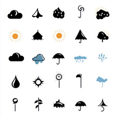 Black and White Minimalistic Weather and Nature Icons Collection