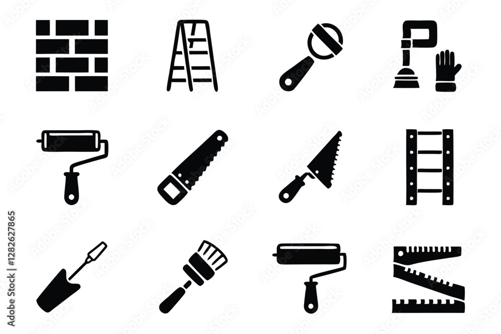 Poster create a pack of 15 high-quality, realistic icons depicting common diy home improvement tools. inclu
