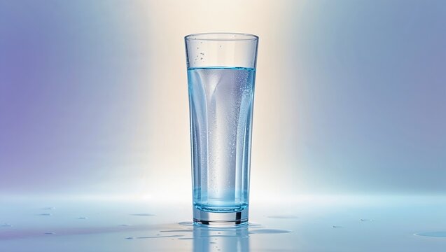 A tall glass of water standing against a bright minimalist background,drinks