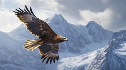 Fototapeta premium Majestic Golden Eagle Soaring Over Snowy Mountain Peaks