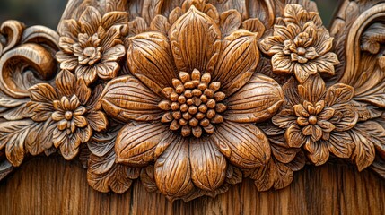 Carved floral wood panel background detail for interior decoration projects