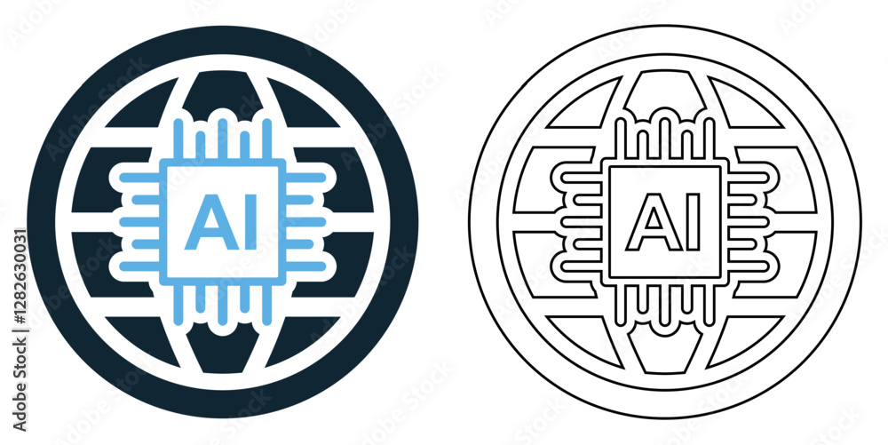 Aufkleber global ai icon vector, symbolizing artificial intelligence and worldwide connectivity. ideal for tec