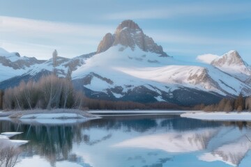 Tranquil Lakeside with Crystal-Clear Lake and Snow-Capped Mountains