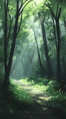 Obraz premium Sunlight Path Through Lush Forest