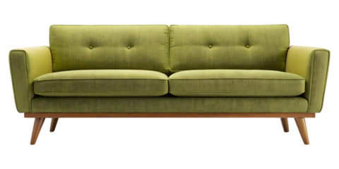 Cozy Green Sofa: A contemporary green sofa, presented on a blank canvas. It's a versatile piece of furniture, perfect for modern living spaces and design concepts.