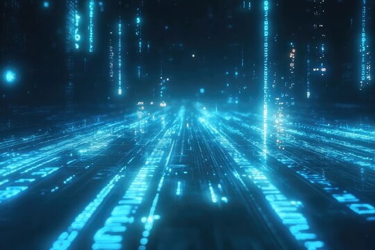 Digital data stream flowing futuristic highway - Powered by Adobe