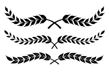 Set of circular laurel wreath. Emblem floral Greek branch of oak leaves, eucalyptus leaf, Wheat, winner award, champion medal, swirls, twigs and flower ornaments vector