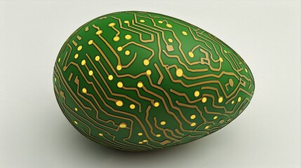 Easter Egg Designed Like a Computer Motherboard, Featuring Green PCB Textures, With Copy Space, 2025 Trend, Hyper-Detailed Textures, Glowing Elements, Editable Layers, Customizable Color Schemes,