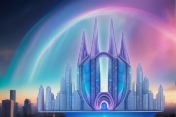 A Surreal Futuristic Dreamscape with Crystal Towers and Hovering Transport