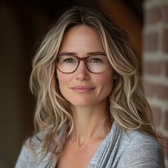 Obraz premium Attractive woman wearing glasses with a warm smile