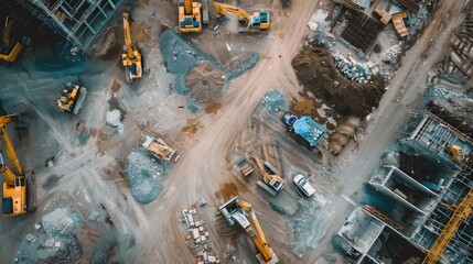 Aerial View of Busy Construction Site