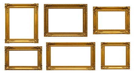 Gold Old Antique Photo Frame PNG isolated on transparent background