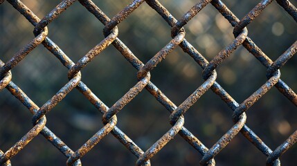 Fototapeta premium A close up photograph of a rusty chain link fence