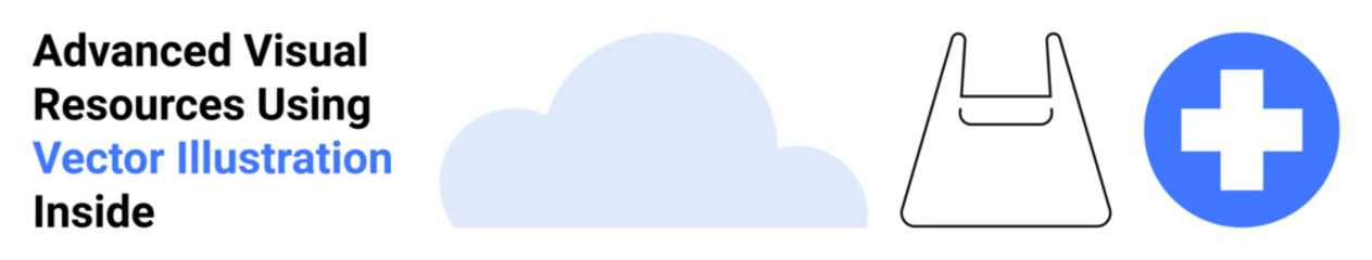 Cloud, eco-friendly bag, and medical cross emphasizing tech, eco-awareness, health, teamwork. Ideal for healthcare, cloud services, eco-campaigns digital solutions sustainability topics