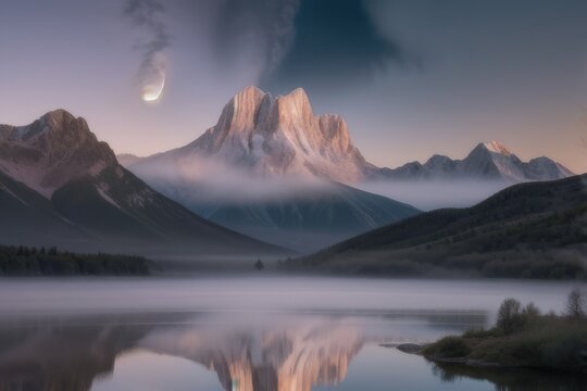 A Serene Mountain Range Illuminated by Bioluminescent Flora - Powered by Adobe