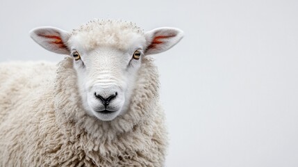 Fototapeta premium Close up of a sheep with white background capturing details and features of the animal