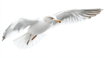 Naklejka premium White bird in flight against a clear blue sky captured in mid-air