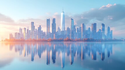 Obraz premium Futuristic city skyline reflecting on water high resolution hd image