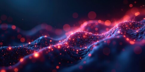 Intricate web of luminous fibers, dark background, illumination, science, futuristic