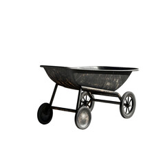 Rustic Black Wheelbarrow With Metal Frame Casting Long Shadow On Bright Background