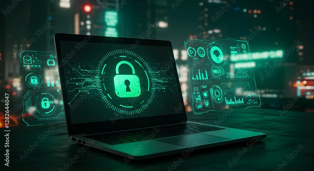 Poster cyber security concept good protection from hacker attack, data protection or firewall