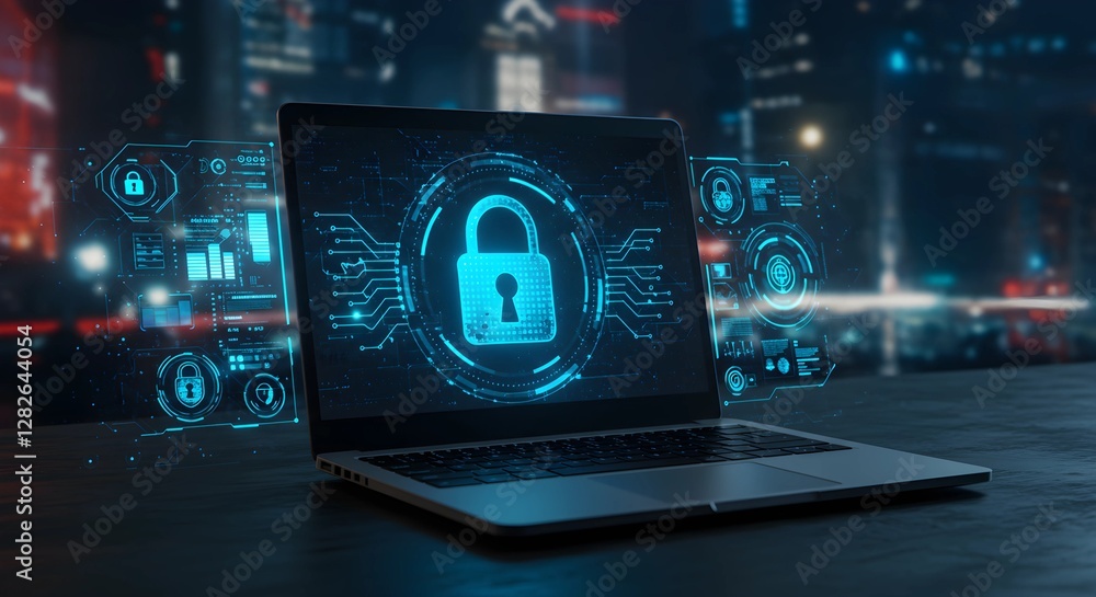 Poster cyber security concept good protection from hacker attack, data protection or firewall