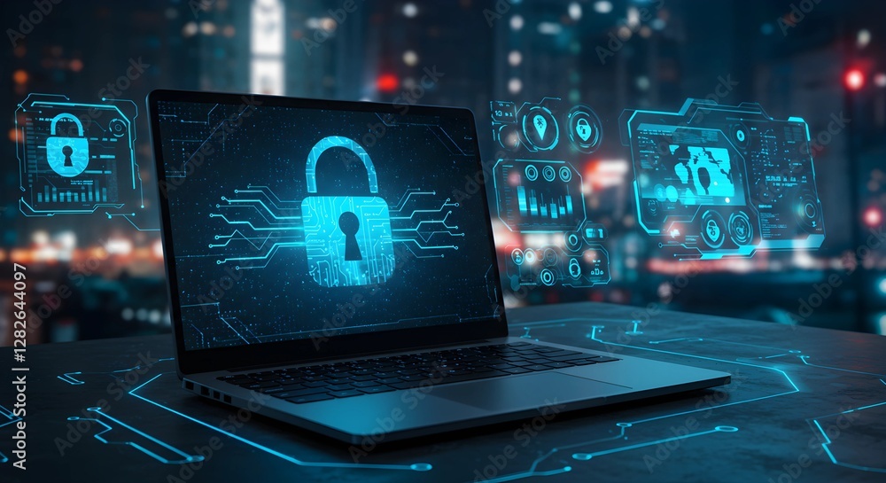 Poster cyber security concept good protection from hacker attack, data protection or firewall