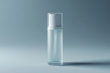 A Clear Bottle With Liquid Substance Against a Blue Background