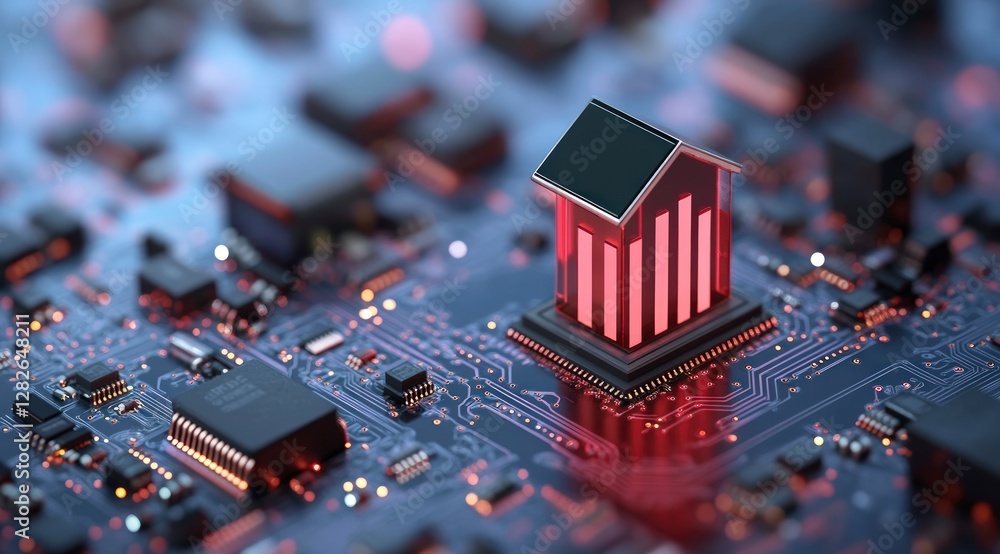 Poster electronic circuit board with 3d bar graph showing growth