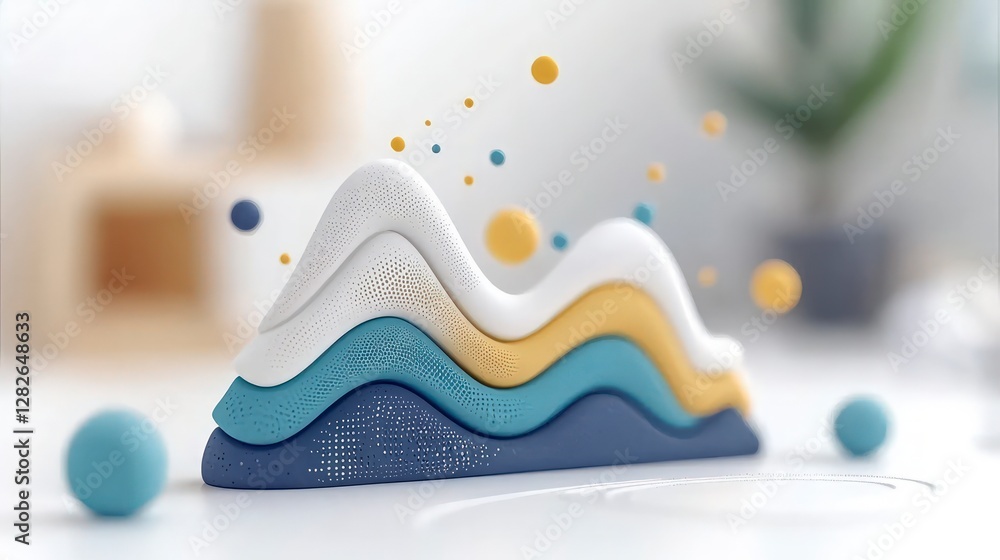 Poster abstract 3d waveform modern data visualization blue yellow white data chart graph
