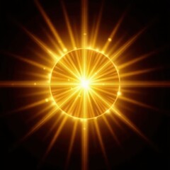 Golden starburst, intense light flares, black void, flare, ray, illustration