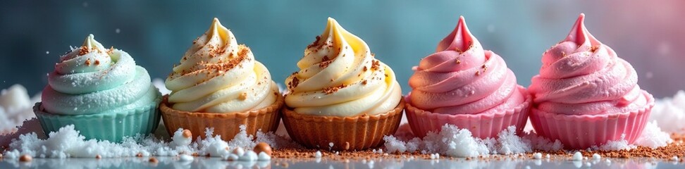Splashes of hot cocoa meet frozen globes of ice cream, pouring, splashy