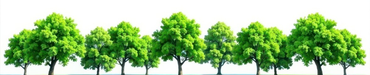 Vibrant green tree line, crisp white backdrop Ideal for nature themes , ecology, fresh