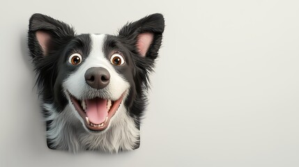 Joyful Pixel Art Border Collie Dog Head On White