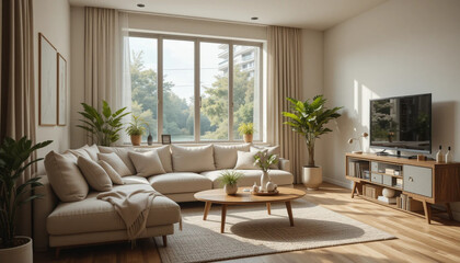 Modern Cozy Minimalist Living Room with Scandinavian Aesthetic