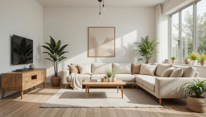 Modern Cozy Minimalist Living Room with Scandinavian Aesthetic