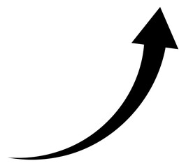 上昇する矢印、赤色シンプルイラスト黒