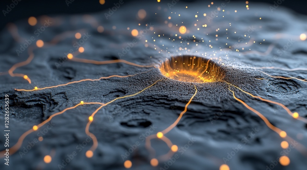 Poster glowing network connections abstract 3d data visualization