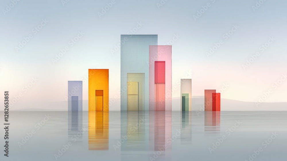 Aufkleber abstract geometric shapes colorful blocks minimalist design modern architecture calm