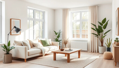 Modern Cozy Minimalist Living Room with Scandinavian Aesthetic