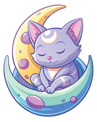 Create a digital painting of a cute, three-eyed alien cat, curled up asleep, exhibiting a peaceful, sleepy demeanor.  Focus on soft fur textures and expressive eyes.