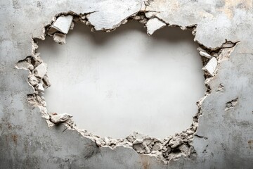 Broken concrete wall hole, grunge texture background, demolition